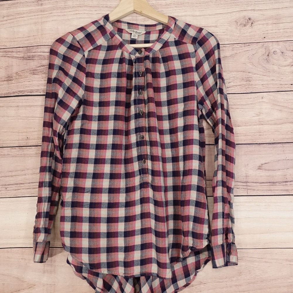 LUCKY BRAND PLAID HENLEY FLANNEL BUTTON DOWN SHIRT TOP WOMENS SIZE XS